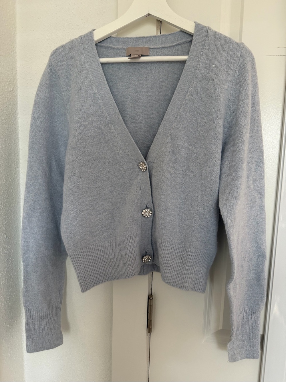 H&M Pale Blue V-Neck Cardigan with Rhinestone Buttons